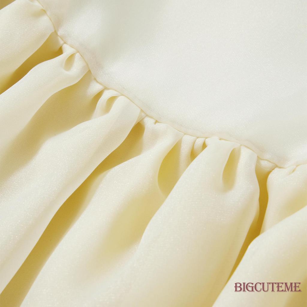 [] - Đầm Ngắn Một Mảnh Tay Phồng Cổ Vuông Màu Trơn Mùa Hè Màu Hồng / Tím / Vàng Cho Nữ