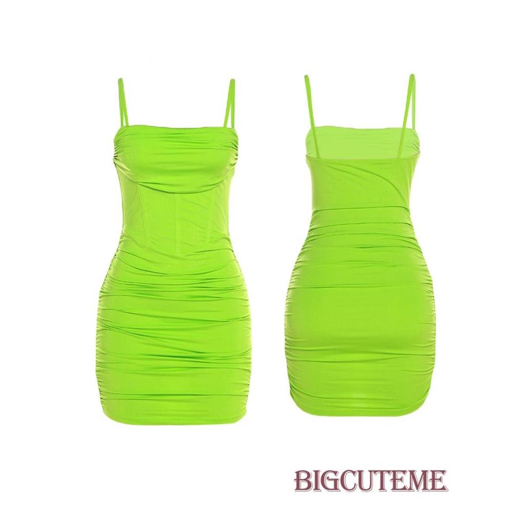 [] Đầm Ngắn Hai Dây Ôm Dáng Màu Xanh Lá Mùa Hè Cho Nữ