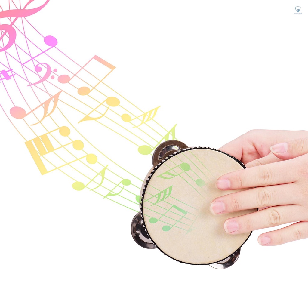 Trống Tambourine Da Cừu Một Hàng 4 Inch Tay Cầm Bằng Gỗ Và Kim Loại Giải Trí Cho Người Lớn Và Trẻ Em
