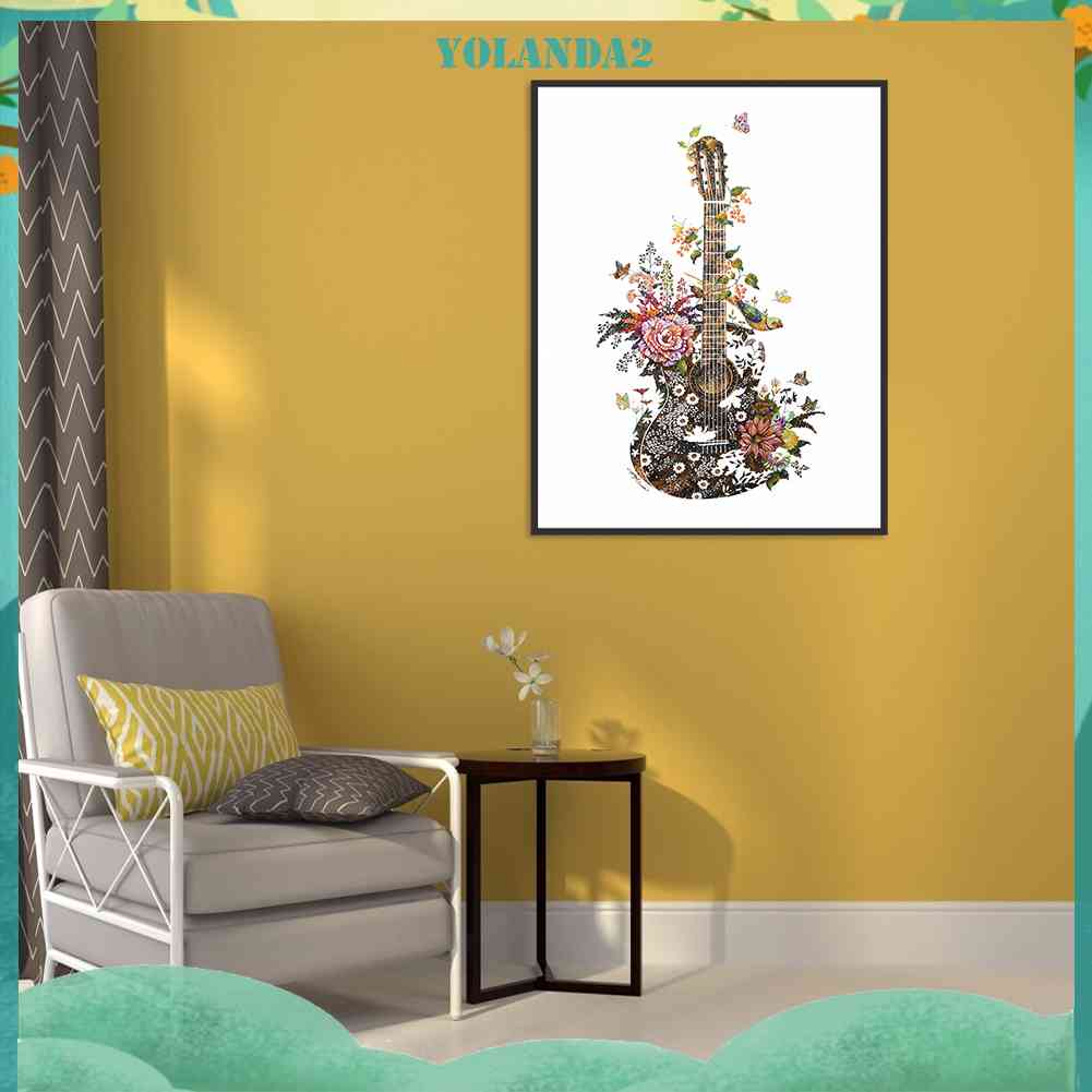 Tranh Đính Đá Kim Cương Toàn Bộ 5D DIY Hình Vẽ Đàn Ghita Và Hoa