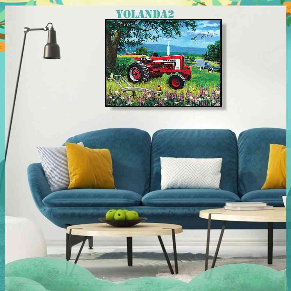 Tranh Đính Đá Kim Cương Toàn Bộ 5D DIY Hình Xe Tải Màu Đỏ