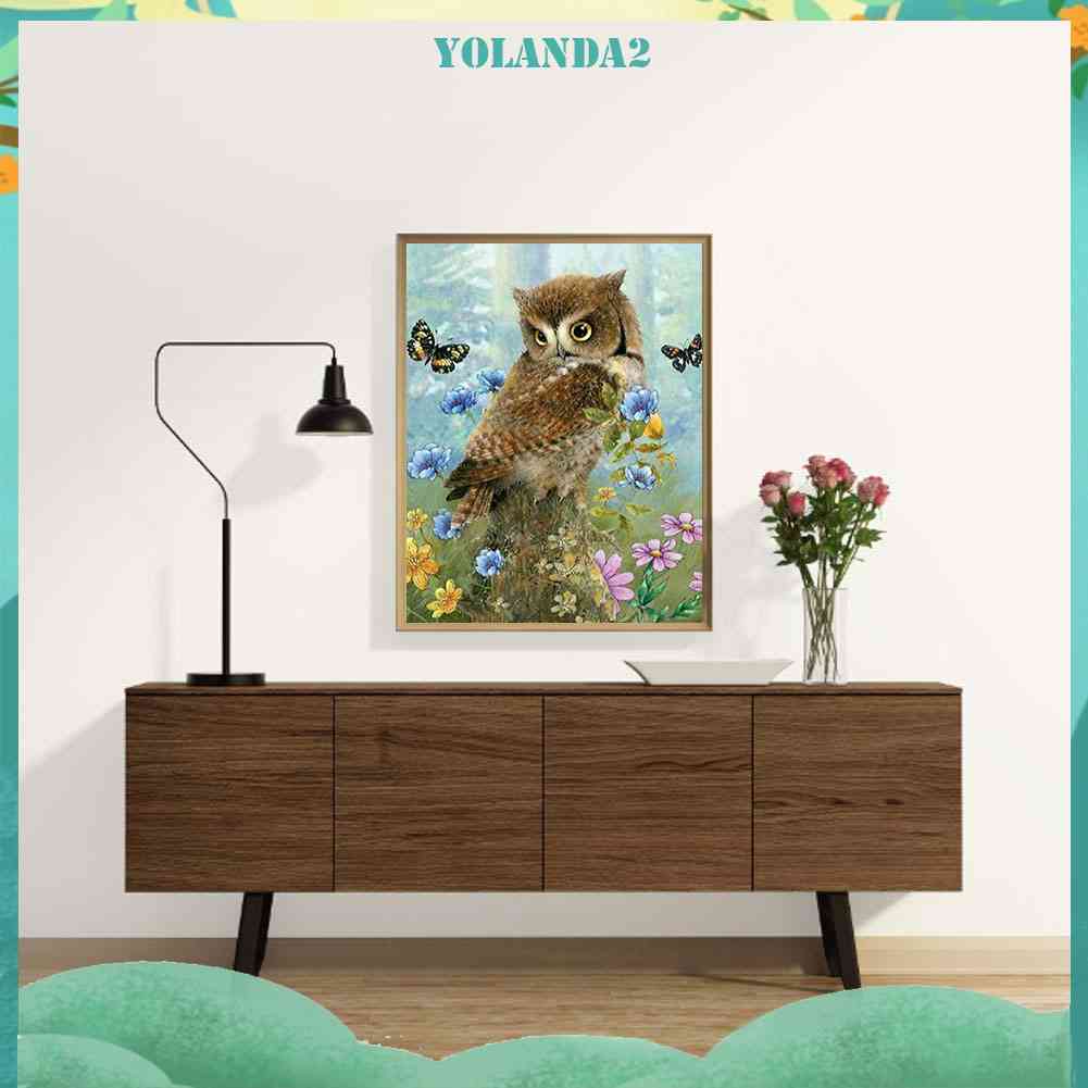 Tranh Đính Đá Kim Cương Toàn Bộ 5D DIY Hình Vẽ Con Cú Và Bướm