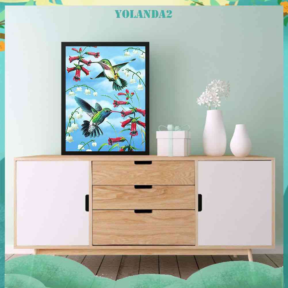 Tranh Đính Đá Kim Cương Toàn Bộ Họa Tiết Chim Và Hoa Dùng Trang Trí Tường