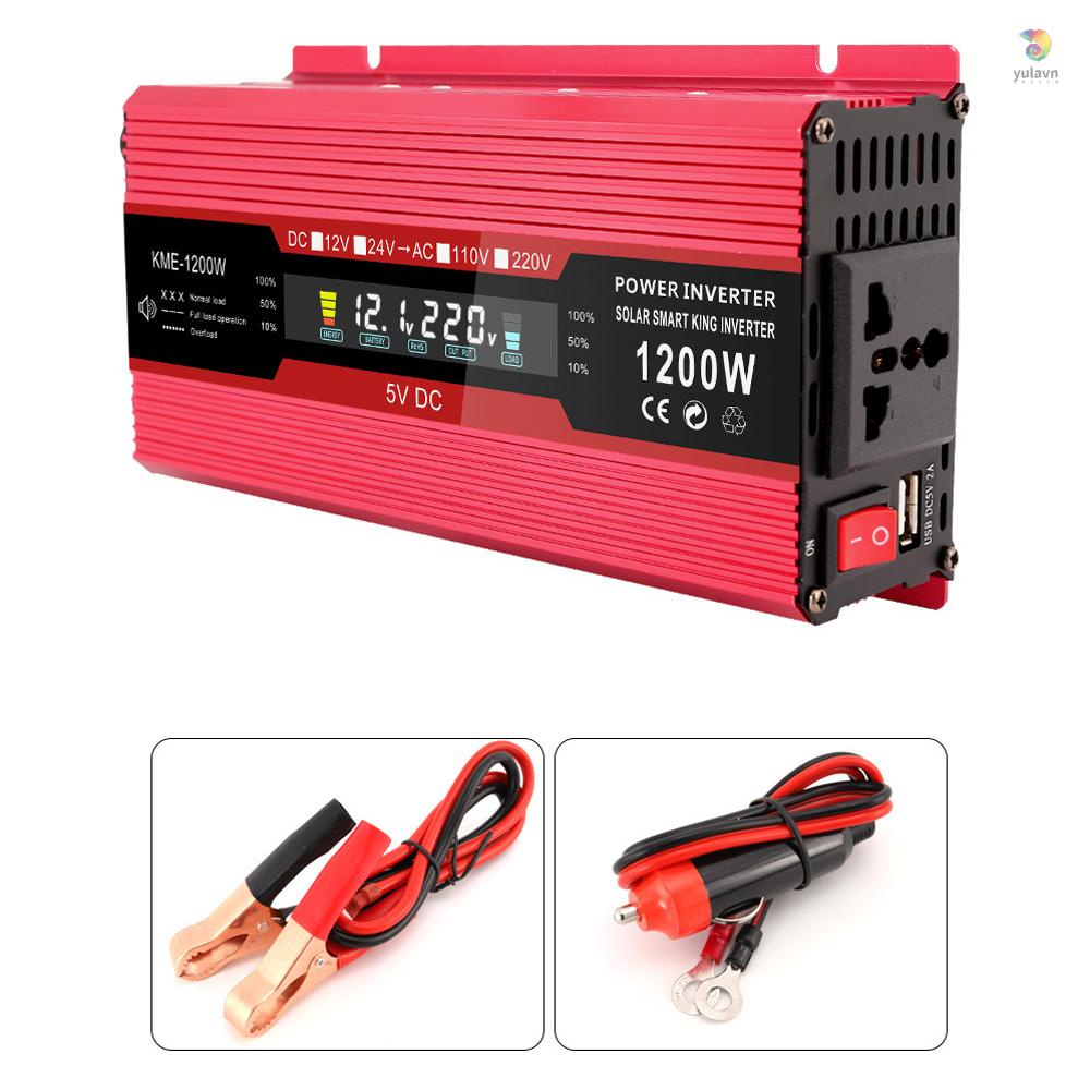 Bộ Chuyển Đổi Nguồn Điện 500W 12V Sang 110V AC Có Màn Hình LCD Cổng Sạc USB Cho Xe Hơi RV
