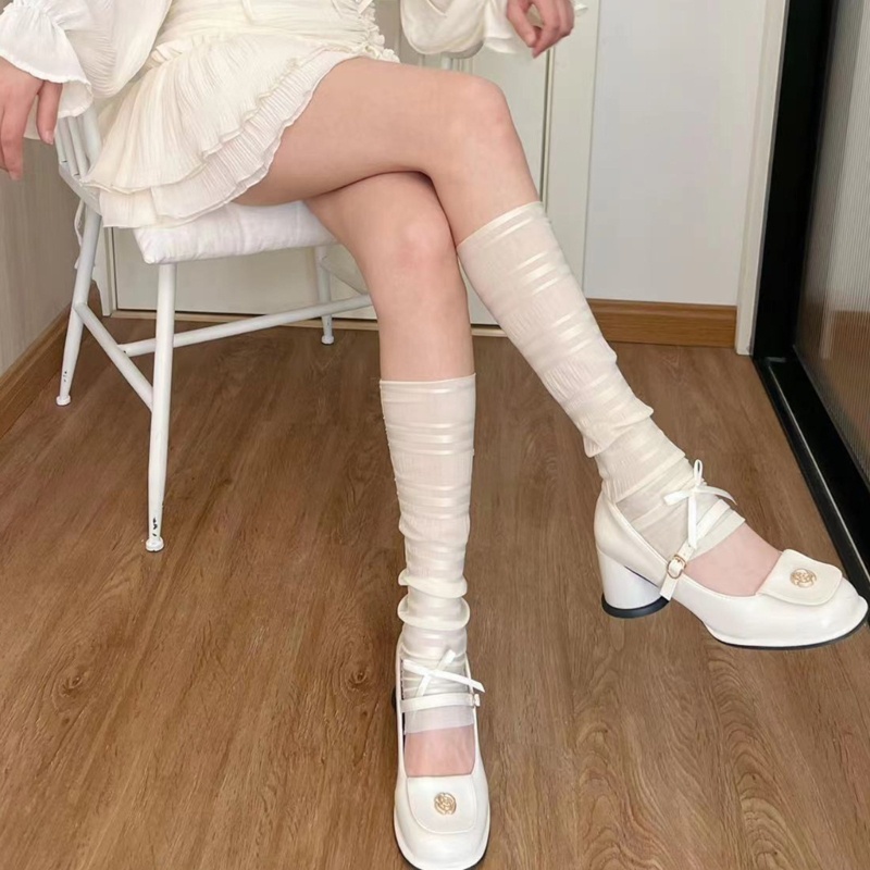 Vớ Lụa Giữ Ấm Chân Đính Nơ Phong Cách Harajuku Ngọt Ngào Thời Trang Mùa Hè Cho Nữ
