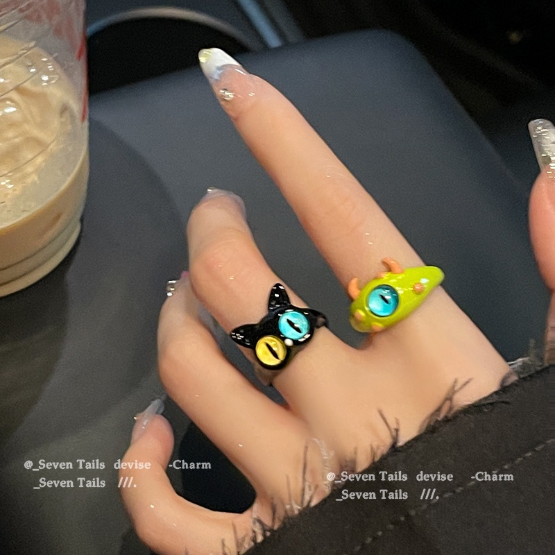 Nhẫn Mắt Mèo Đen Bằng Hợp Kim Phong Cách Hàn Quốc Cho Nữ