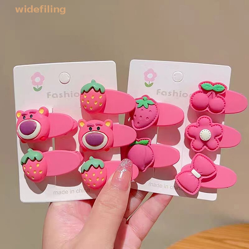 Bộ 5 Kẹp Tóc Họa Tiết Hoạt Hình Gấu Và Dâu Tây Dễ Thương Cho Bé Gái