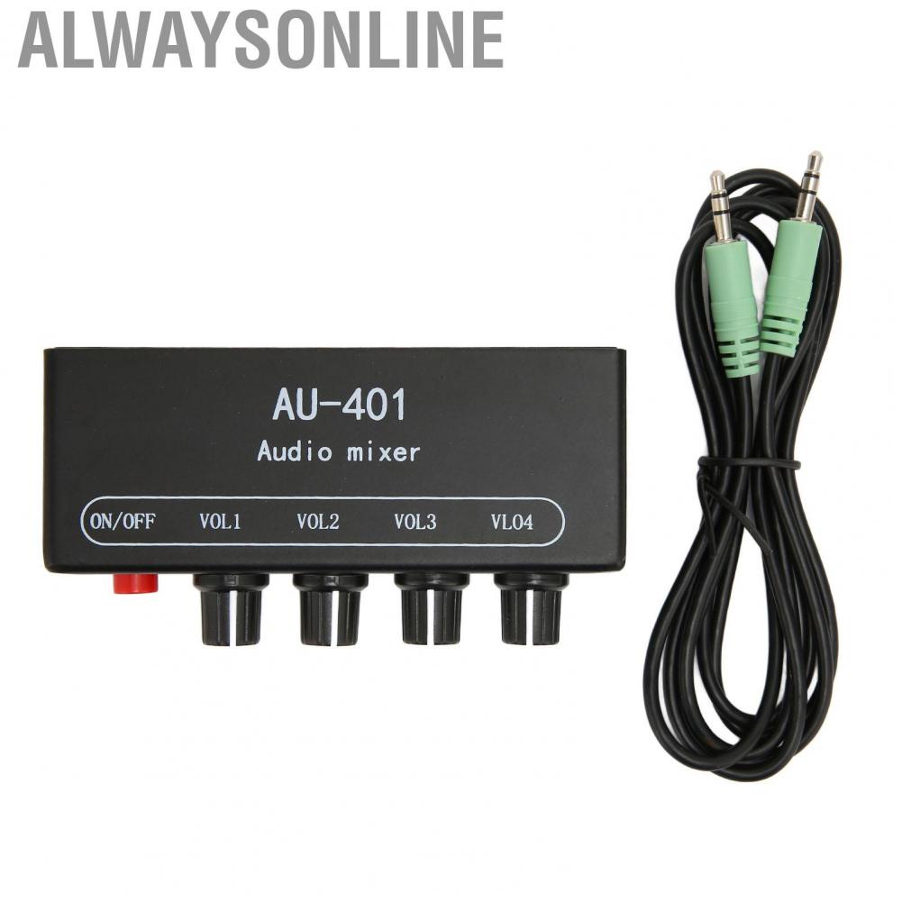 Alwaysonline 4 in 1 Out Mixer  Bass Treble Control Metal Shell 3.5mm Stereo for PC Amplifier