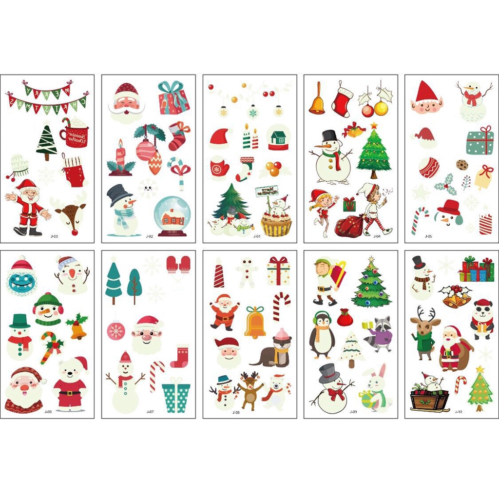 Set 10 Miếng Dán Hình Xăm Phát Quang Họa Tiết Giáng Sinh Dễ Thương Dành Cho Trẻ Em