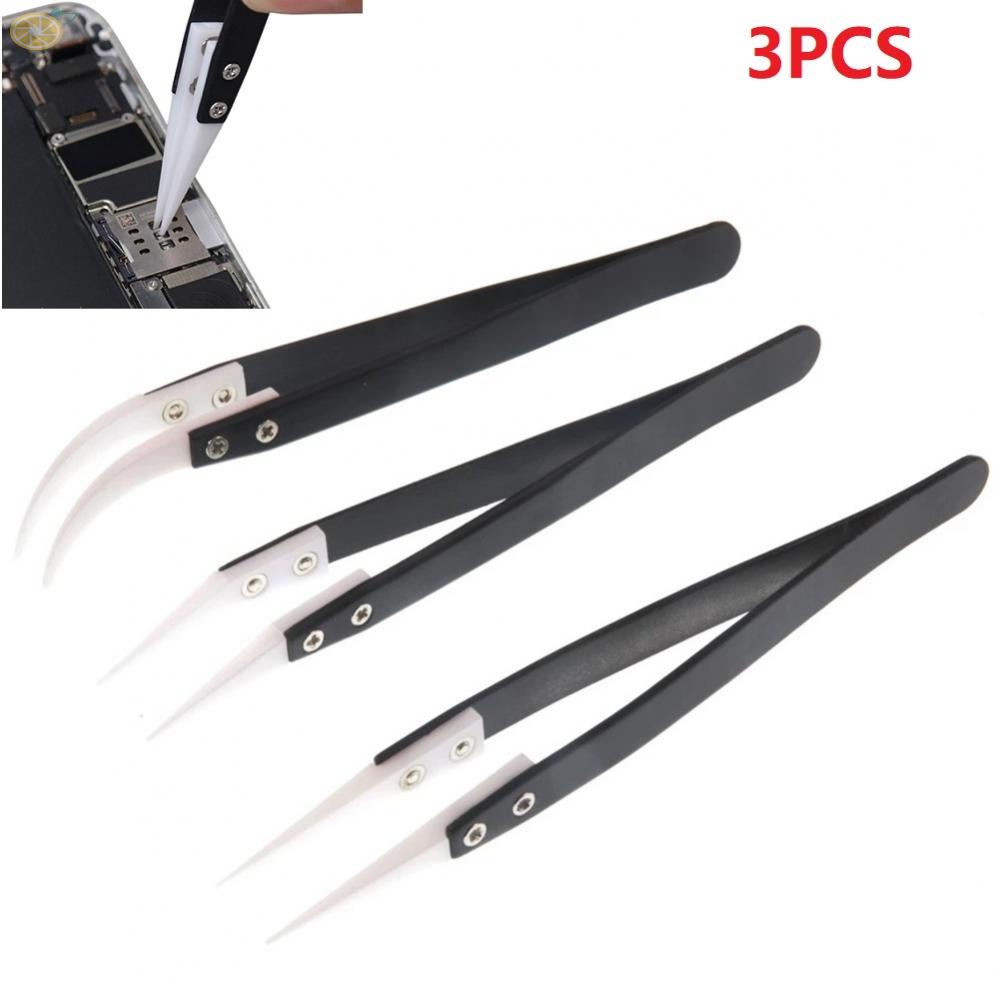 【VARSTR】Stainless Steel Ceramic Tweezers Heat Resistant Non Conductive Ceramic Tip 3x
