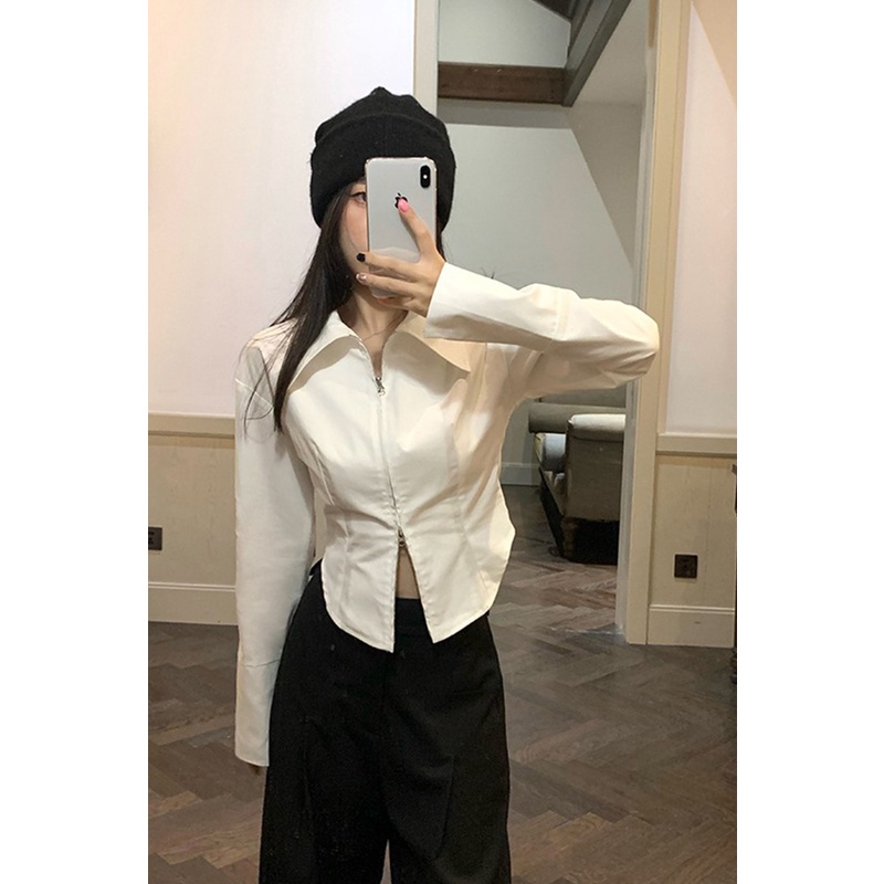 Áo sơ mi trắng trơn kiểu nữ dáng dài chiết eo đi chơi đi biển mùa hè nữ thời trang nữ phong cách hàn quốc