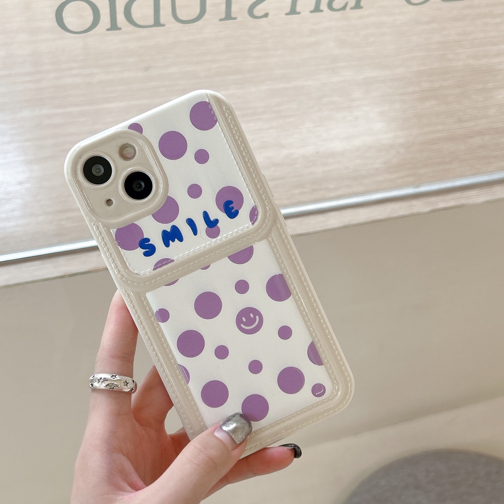 Ốp Điện Thoại TPU Dẻo Họa Tiết Chấm Bi Màu Tím Kèm Ngăn Đựng Thẻ Chống Rơi Cho iPhone11 12 13 14 Pro Max