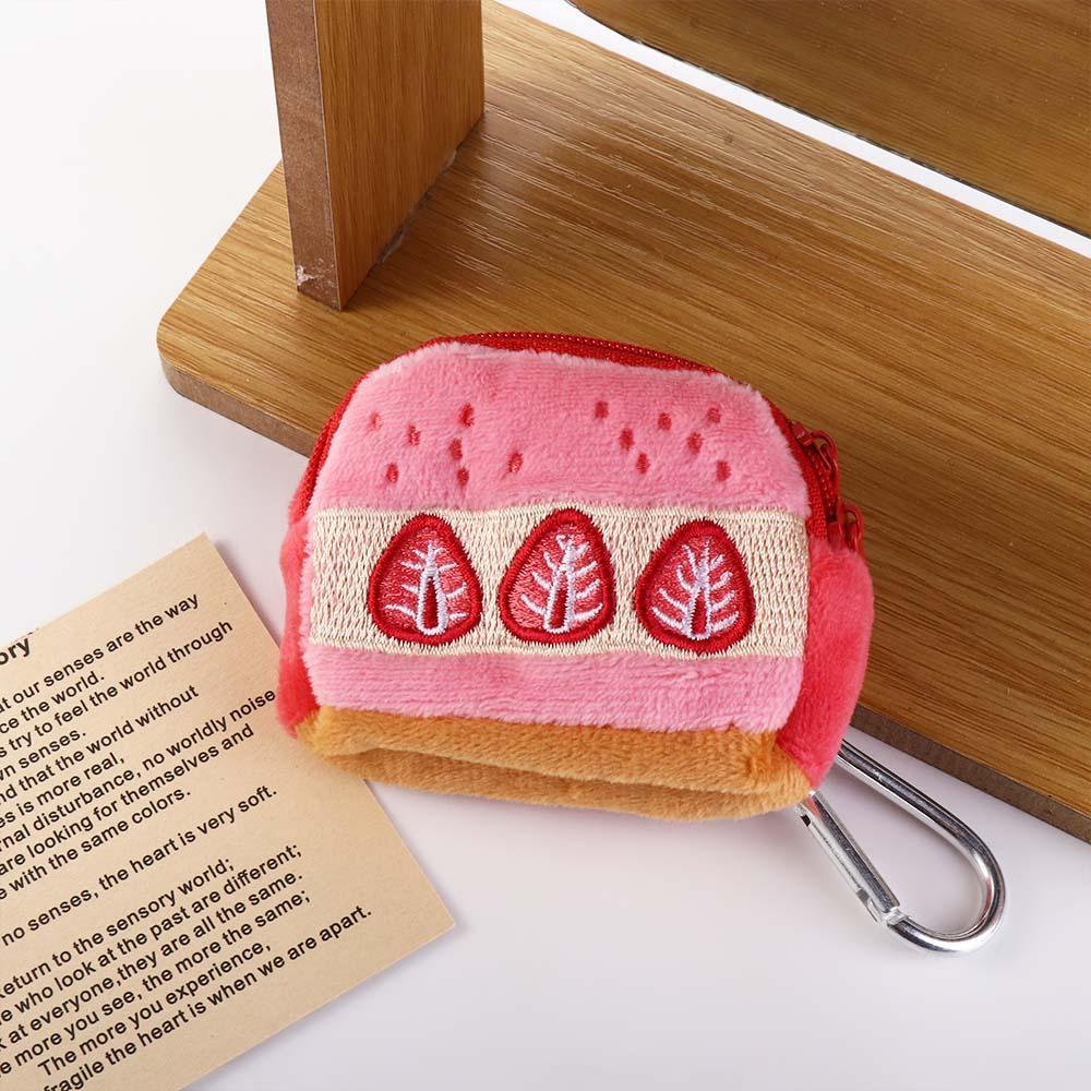 FALLFORBEAUTY Ví Đựng Tiền Xu Mini Thêu Họa Tiết Trái Dâu Dễ Thương Kèm Móc Khóa Tiện Dụng