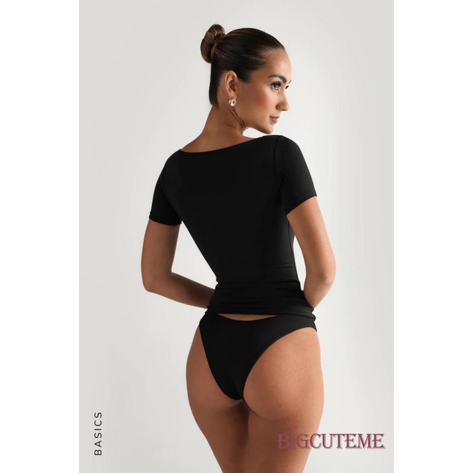 Áo Thun Tay Ngắn Cổ Vuông Màu Sắc Đơn Giản Dành Cho Nữ