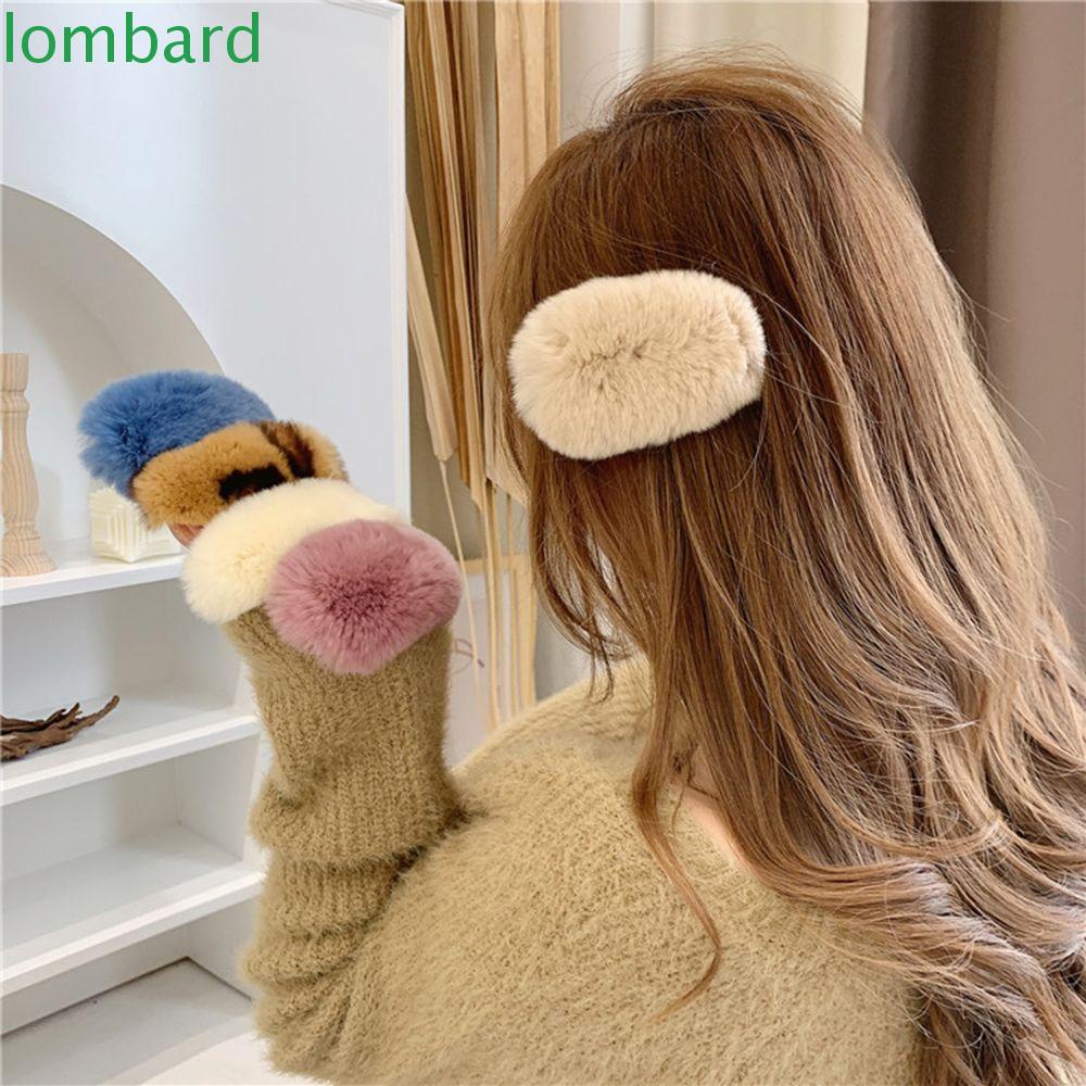 Kẹp Tóc Đính Lông Giả Màu Trơn Dễ Thương Cho Nữ