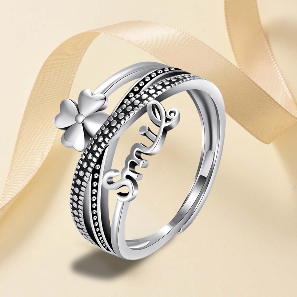 Nhẫn Hở Nhiều Lớp Thoải Mái Trang Trí Hình Cỏ 4 Lá Phong Cách Hàn Quốc Thời Trang