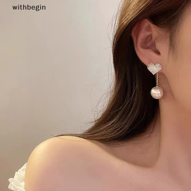 1 Đôi Bông Tai Hình Trái Tim Đính Ngọc Trai Thời Trang Dành Cho Nữ