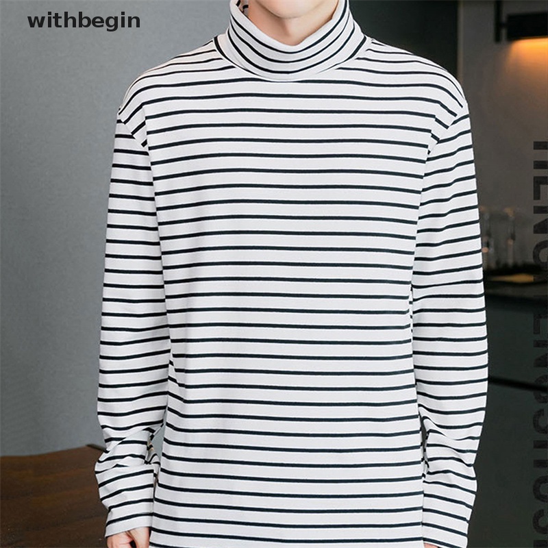 Áo Thun Dài Tay Cổ Lọ Họa Tiết Kẻ Sọc Phong Cách Đường Phố