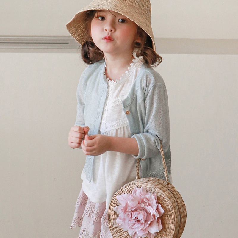 Áo Khoác Cardigan Chống Nắng Viền Ren Dễ Thương Kiểu Hàn Quốc Thời Trang Mùa Hè 2023 Cho Bé Gái