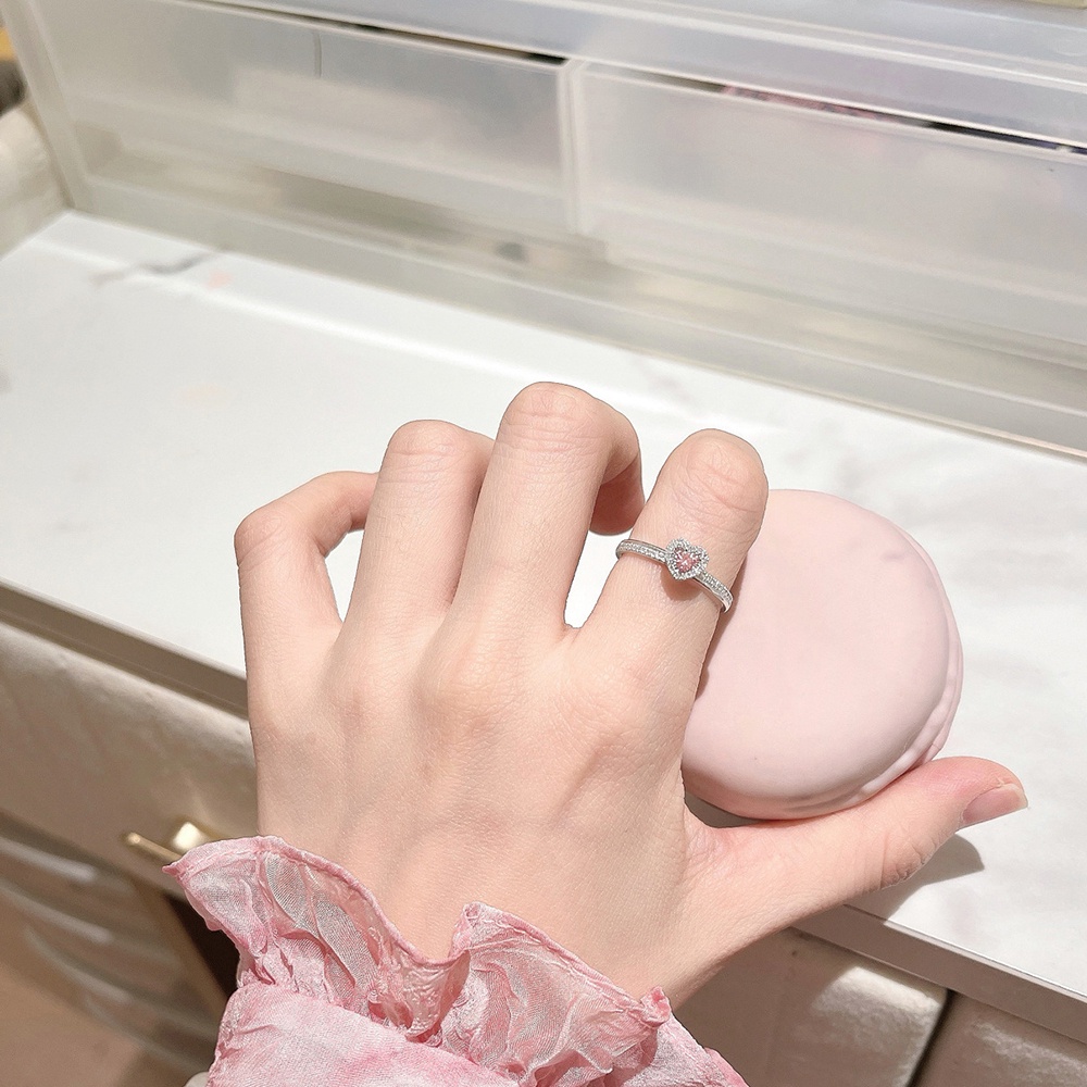 Nhẫn Thép Titan Mạ Bạc 925 Đính Đá Zircon Hồng Thời Trang Cho Nữ