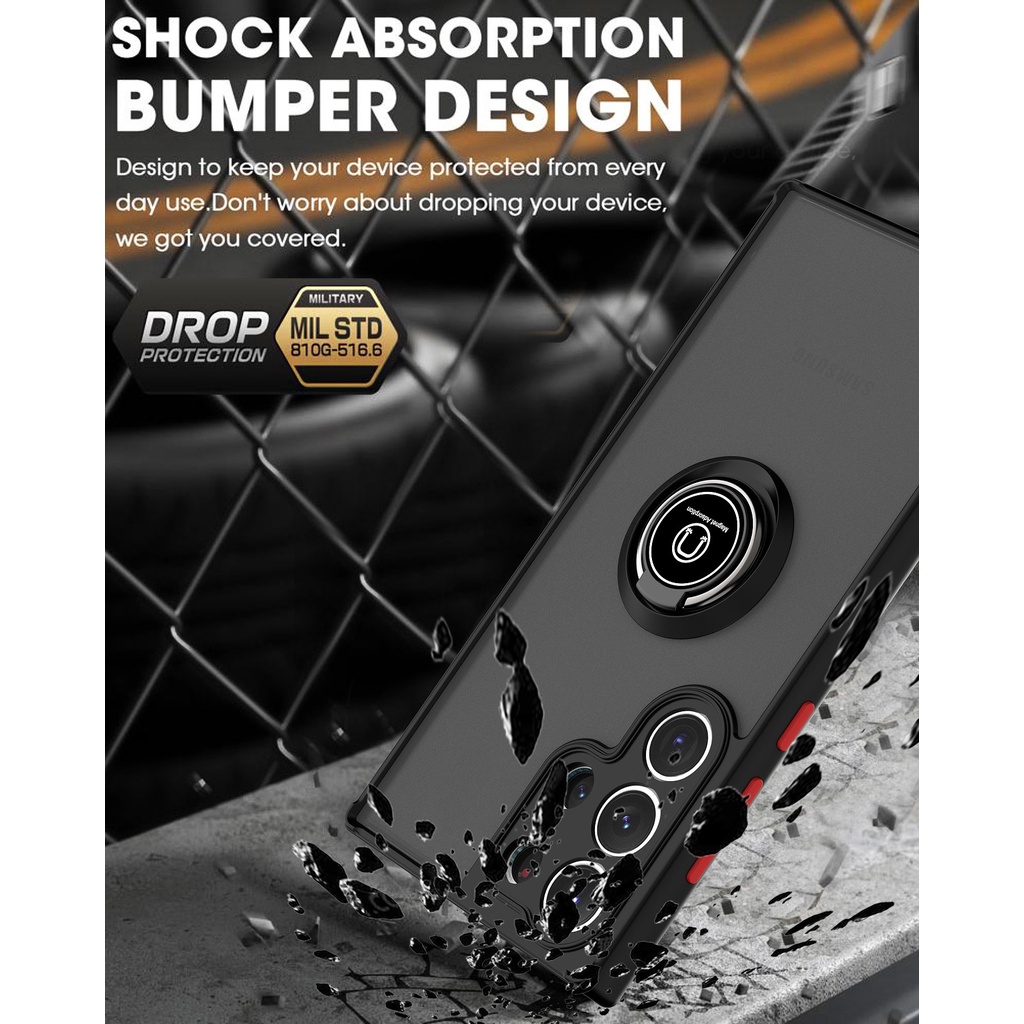 Ốp Điện Thoại Silicone Cứng Có Giá Nhẫn Từ Tính Cho Samsung Galaxy S23 Ultra S22 S21 Plus S20 FE A54 A34 A24 4G5G