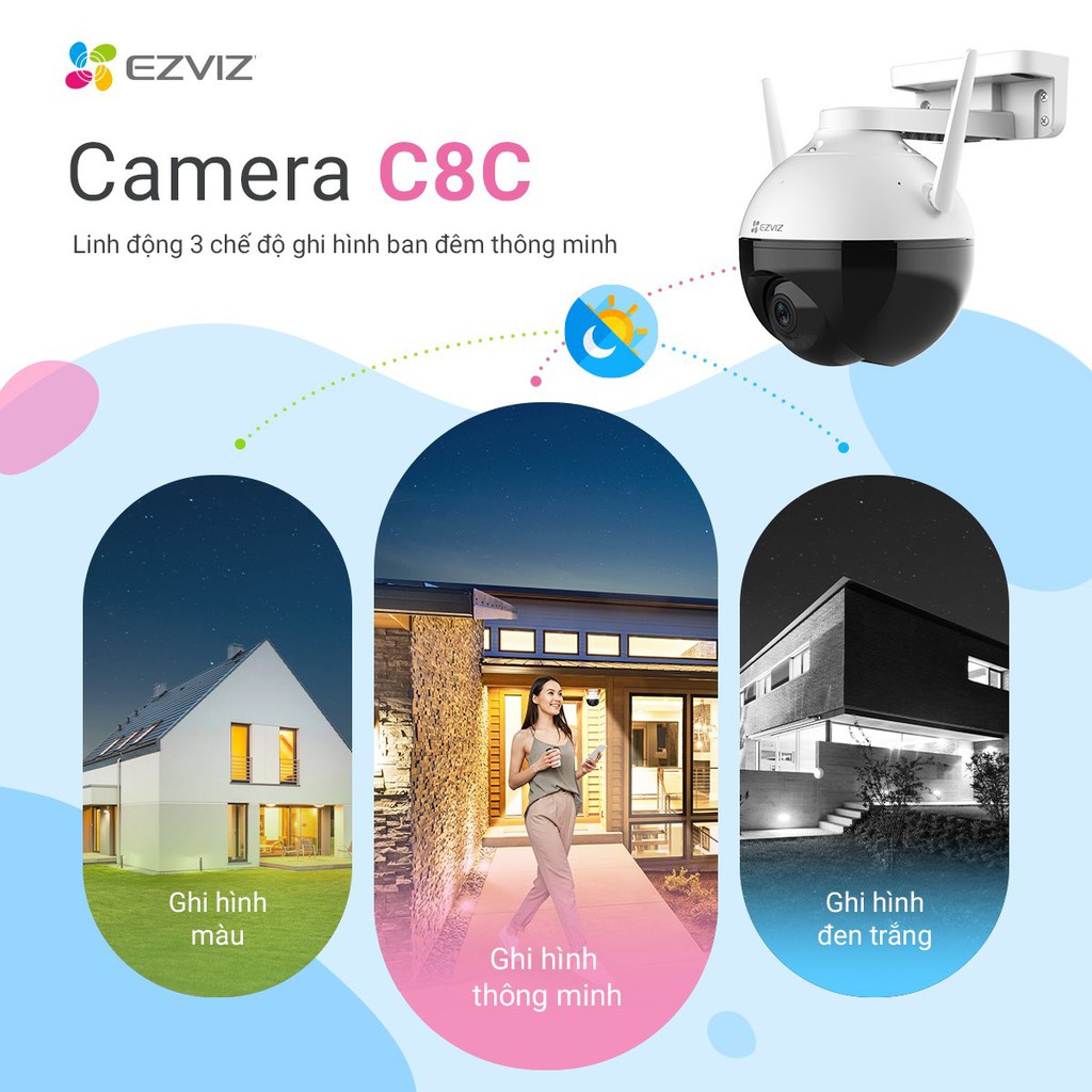 Camera ngoài trời Wifi EZVIZ H8C Full HD 1080P/2K/2K+, C8W 4MP 2K  xoay 360 độ Tích hợp AI -Có màu ban đêm