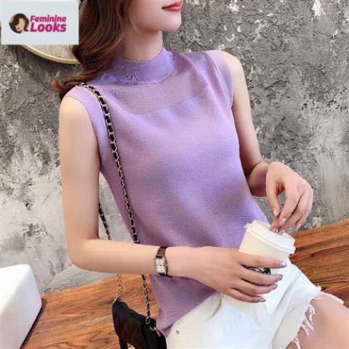 Áo Dệt Kim Sát Nách Cổ Cao Vải Lụa Lạnh Thoải Mái