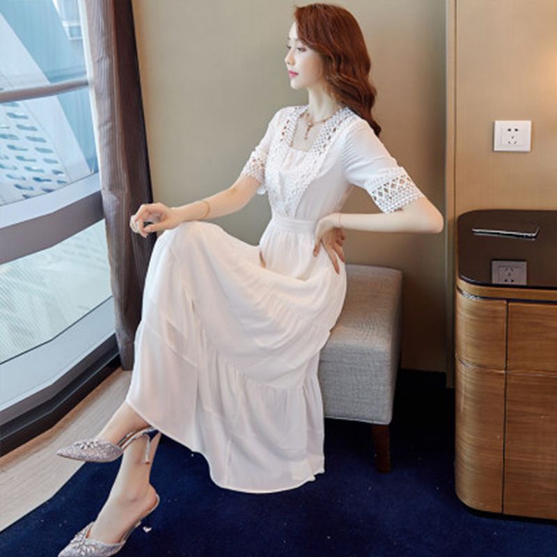 Đầm Voan Dáng Dài Màu Trắng Thời Trang Mùa Hè 2022 Mới Mẻ Cho Nữ FMN0