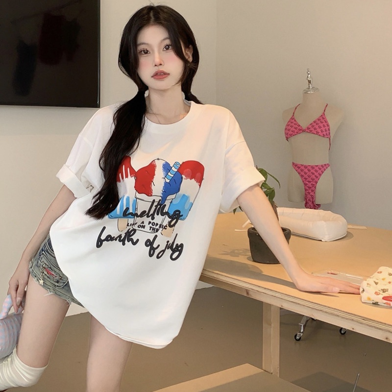 Áo Thun Nữ Dáng Rộng In Hình Cây Kem Dễ Thương