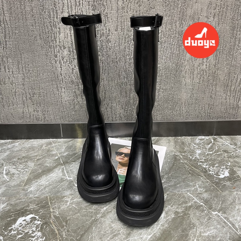 Duoya Tóc Thẳng ~ [Hàng Có Sẵn] Giày Bốt Cao Đến Đầu Gối Dày Dặn Có Khóa Cài Thời Trang Thu Đông Cao Cấp OL Chất Lượng Cao Cho Nữ