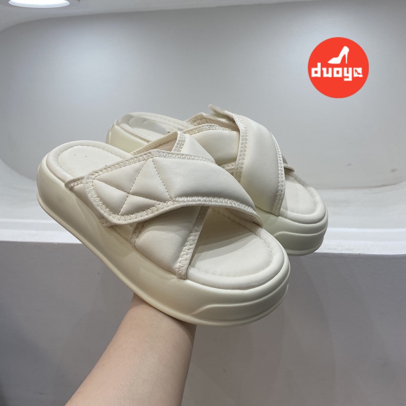 Duoya Giày Sandal Muffin Bằng Da Mềm Đế Dày Quai Dán Thoải Mái Thời Trang Mùa Hè Cho Nữ