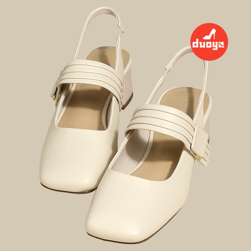 Duoya Tóc Thẳng ~ [Hàng Có Sẵn] Giày Sandal Hở Ngón Màu Trắng Có Khóa Cài Phẳng Hợp Thời Trang Cho Nữ Miễn Phí Vận Chuyển