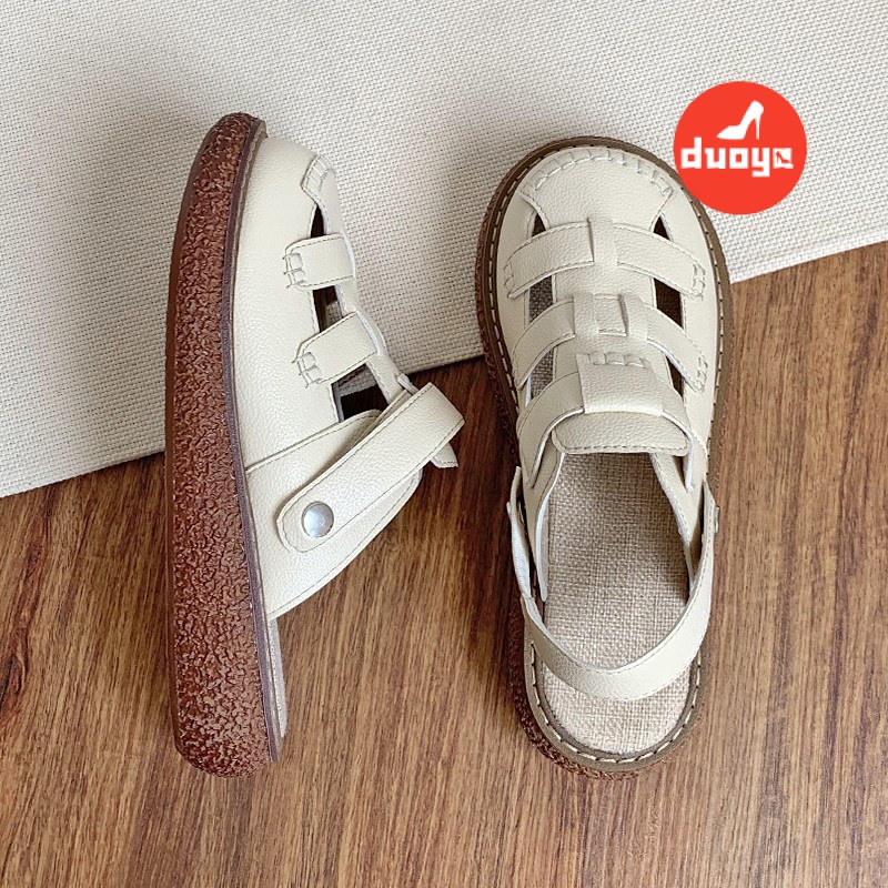Duoya Tóc Thẳng ~ [Hàng Có Sẵn] Giày Sandal Mori Đế Dày Tăng Chiều Cao Một Nửa Phong Cách Preppy Dễ Phối Đồ Cho Nữ