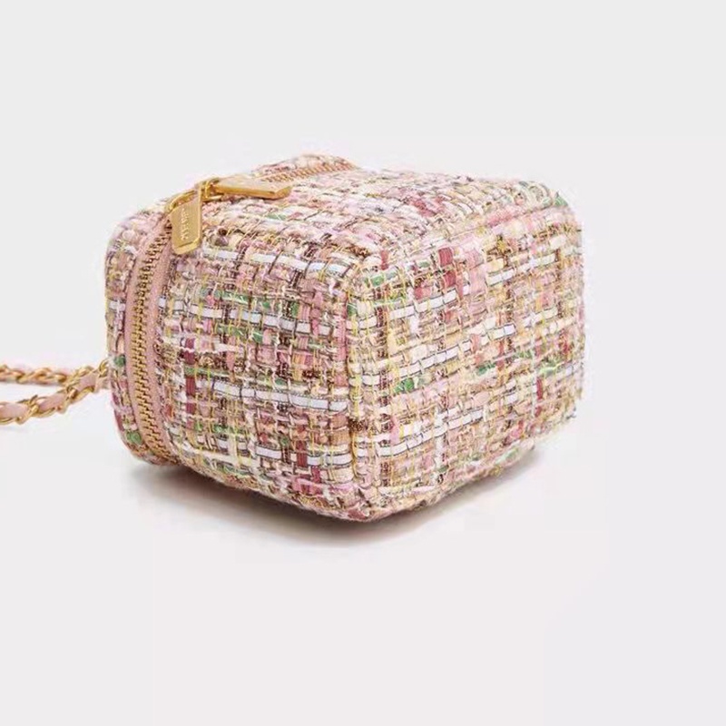 Túi Đựng Mỹ Phẩm mini Bằng Vải Len Phối Dây Xích Phong Cách retro Ngọt Ngào Cho Nữ