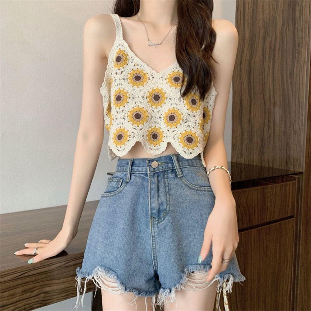 Áo Lót Dệt Kim y2k Hai Dây Viền Gợn Sóng Phong Cách Vintage Thời Trang Đi Biển Cho Nữ