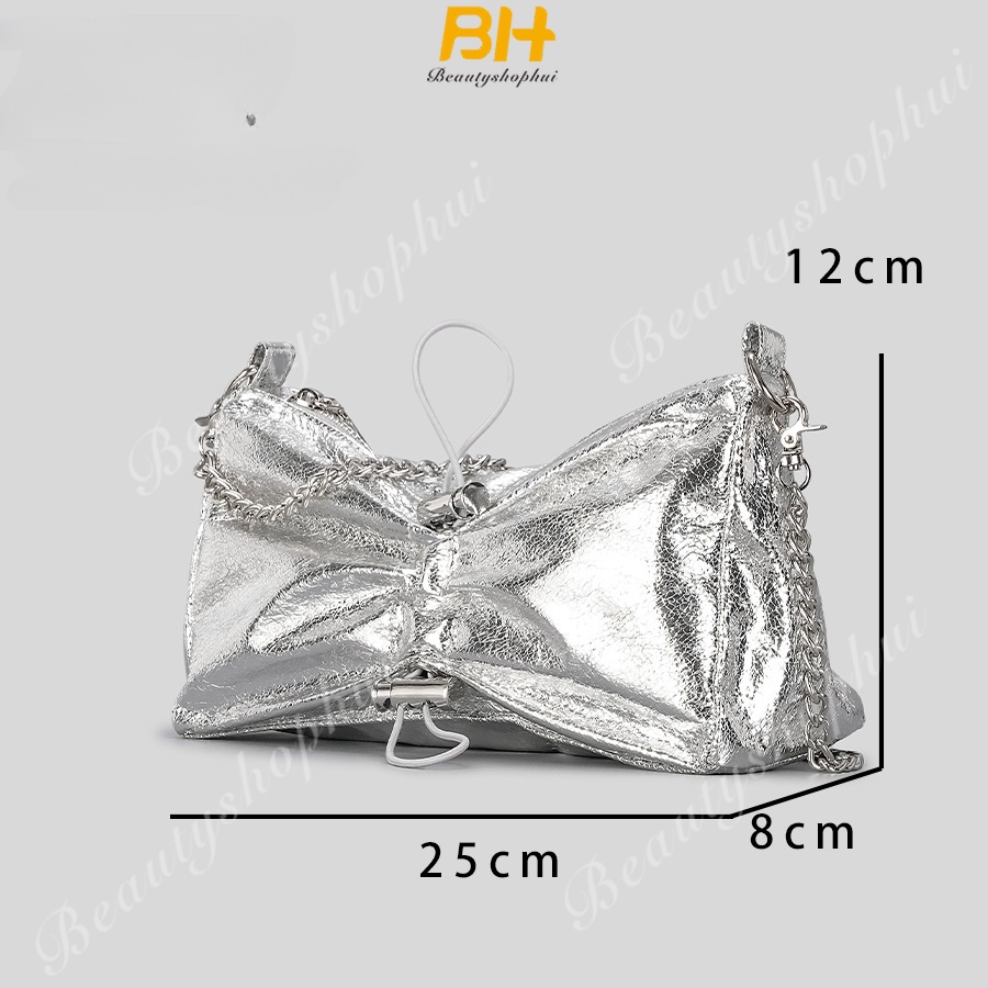 Túi Đeo Chéo Da PU Bóng Dây Rút Xếp Ly Màu laser Phong Cách Thời Trang 2023