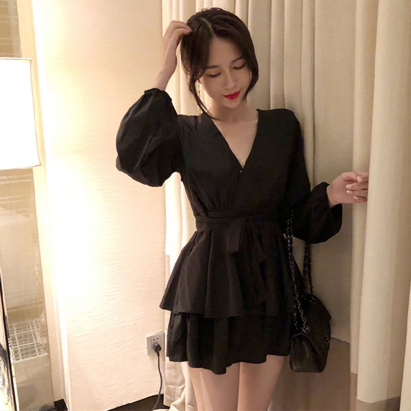 Đầm Nữ Tay Dài Cổ Chữ V Thời Trang Quyến Rũ