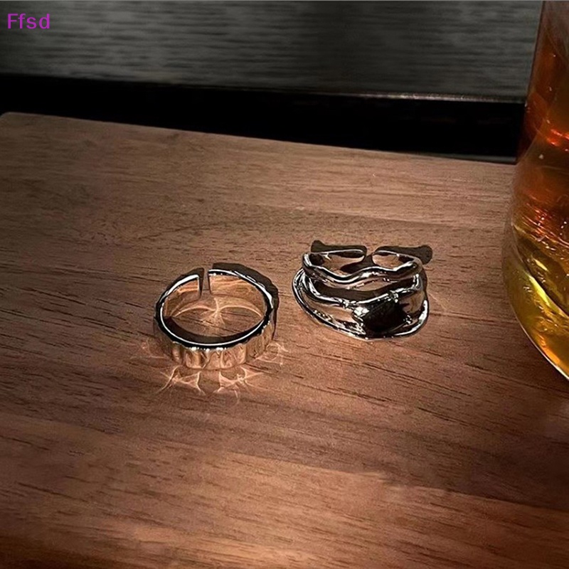 {Ffsd} Nhẫn Kim Loại Dạng Lỏng Kiểu Hình Học Rỗng Sáng Tạo Phong Cách Kroean Cho Nữ