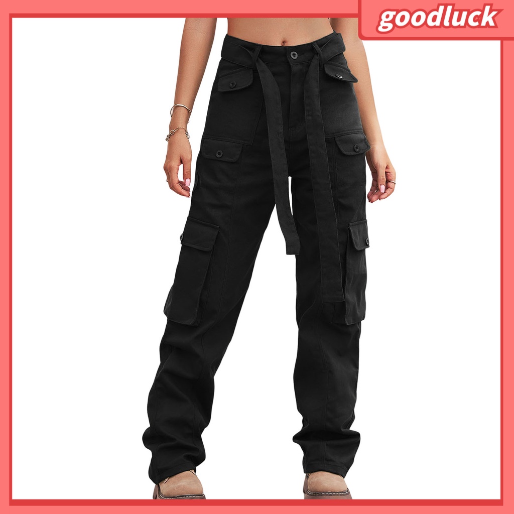 Quần Yếm Denim Dáng Rộng Có Dây Điều Chỉnh Nhiều Túi Màu Sắc Trơn Cổ Điển Đường Phố Cho Nữ