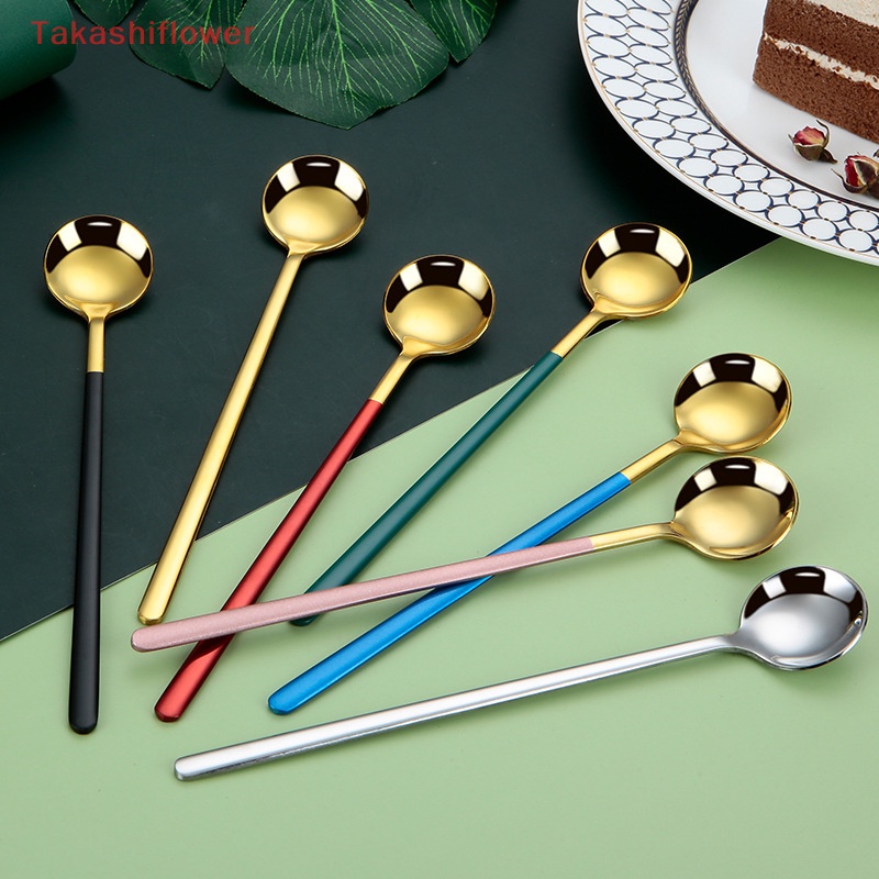 Muỗng Cà Phê Tay Cầm Dài Bằng Thép Không Gỉ Màu Sắc Mưa