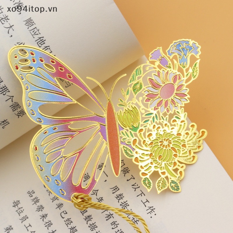 Xoitop Kẹp Đánh Dấu Trang Sách Bằng Kim Loại Họa Tiết Hoa Bướm Rỗng Phối Tua Rua Tinh Tế Phong Cách Trung Hoa Dành Cho Học