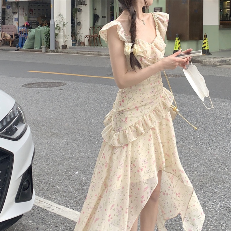 Đầm Dài Hai Dây Họa Tiết Hoa Xinh Xắn Thời Trang Cho Nữ