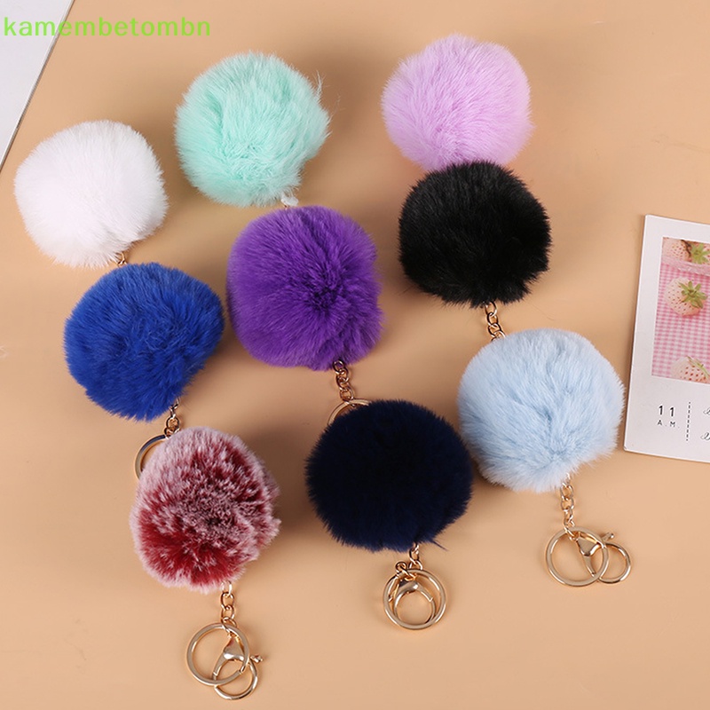 1 Móc Khóa Hình Cục Bông Lông Thỏ Giả 8.5cm