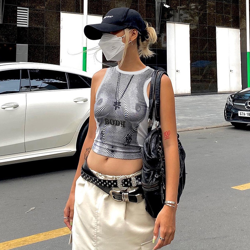 Weird Puss Áo Ba Lỗ In Hình Psychedelic Đậm Đặc Cá Tính Mùa Hè Cho Nữ