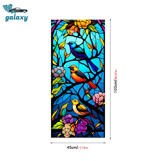 Galaxy Miếng Dán Cửa Kính Chống Tia Uv Không Dính Họa Tiết Hoa Và Chim Nhiều Màu Sắc