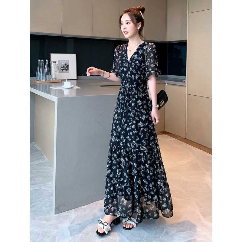 NRVP Đầm Dài Tay Ngắn In Hoa Độc Đáo Thời Trang Mùa Hè Hàn Quốc 2023 Dành Cho Bạn Nữ