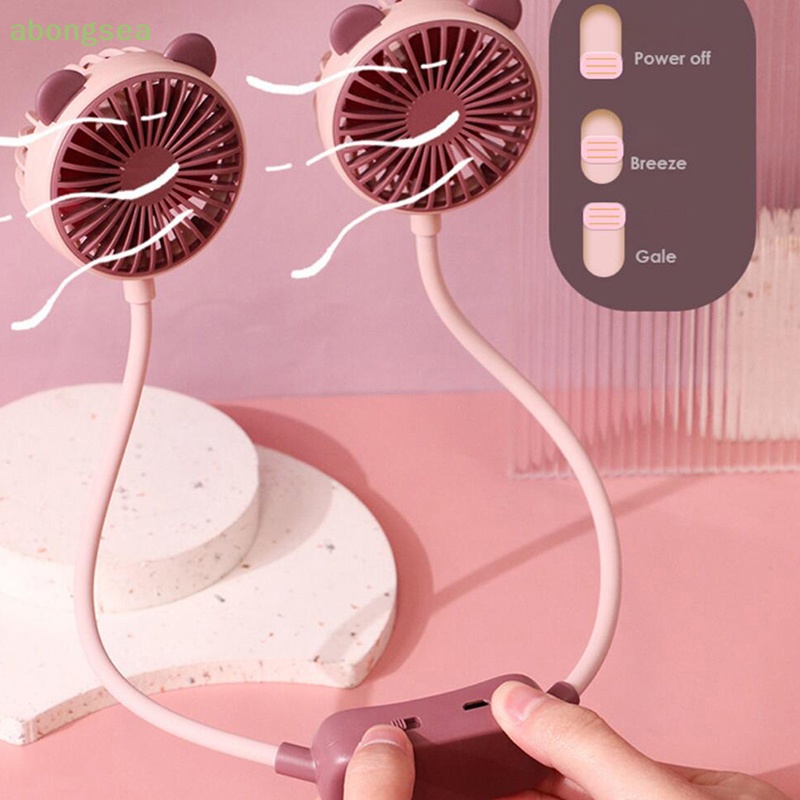 Quạt Đôi Mini Đeo Cổ Rảnh Tay Có Thể Sạc Lại Bằng Cổng USB abongsea Dành Cho Cắm Trại Mùa Hè