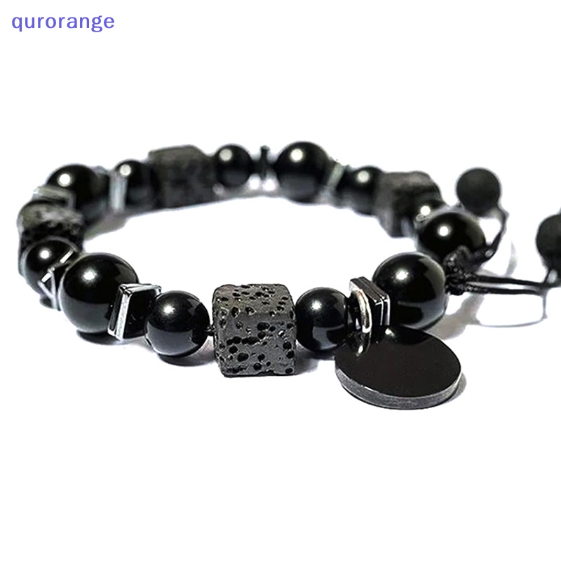 Vòng Tay Chuỗi Hạt Đá Đen Núi Lửa Mặt Vuông Màu Đen Thời Trang Cho Nam