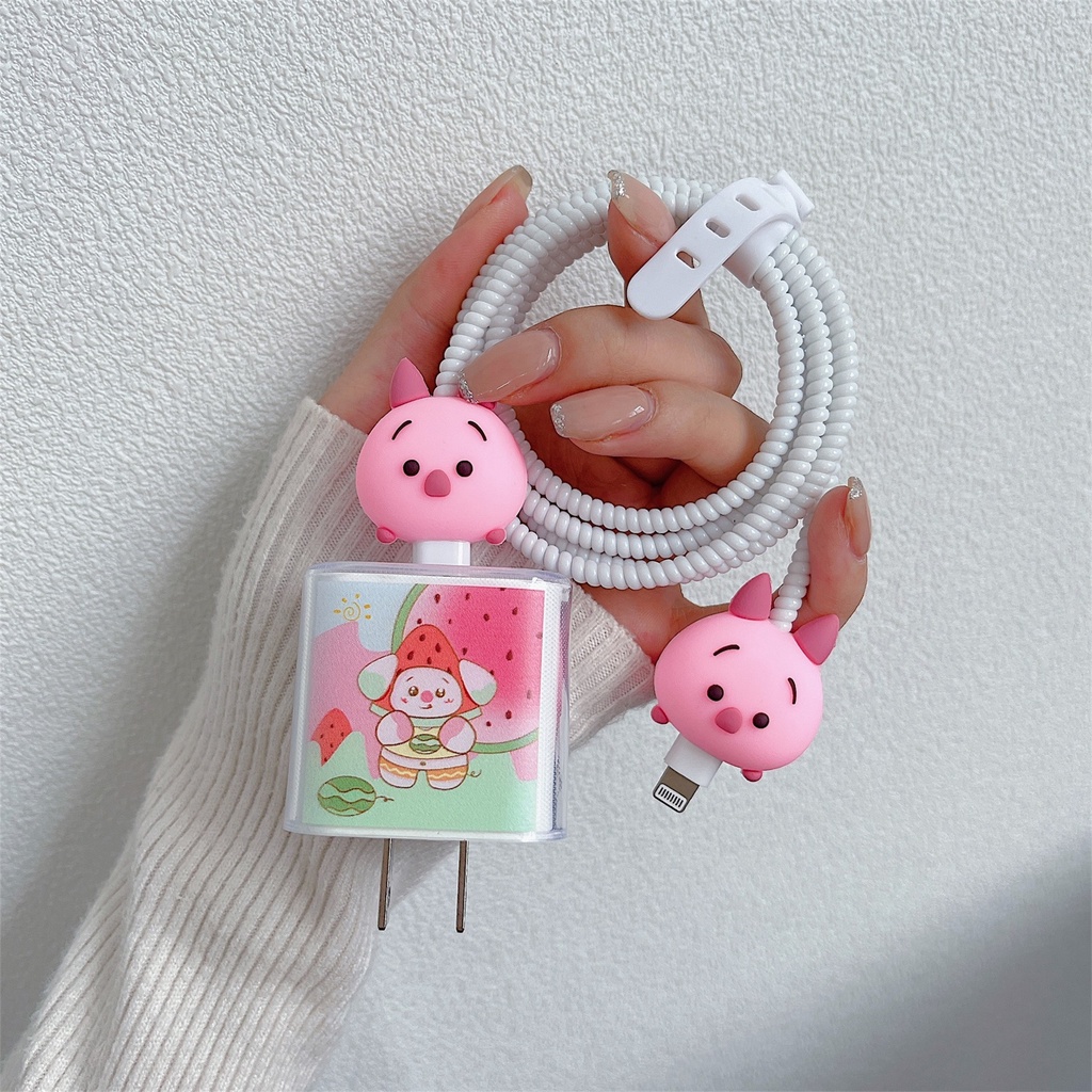 1 Bộ Sạc Mengmenglong Bằng Silicon tpu Mềm Chống Sốc Hình Hoạt Hình Dễ Thương Cho iphone / ipad 18W / 20W