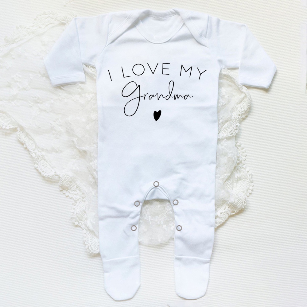 I love my Dad / auntie / mommy / uncle Áo Liền Quần Ngủ Màu Trắng Cho Bé Sơ Sinh